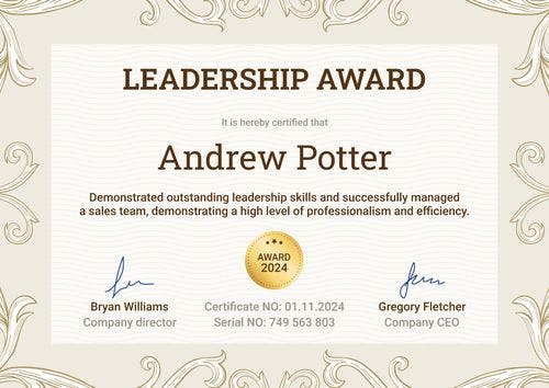 Impressive and professional leadership certificate template landscape