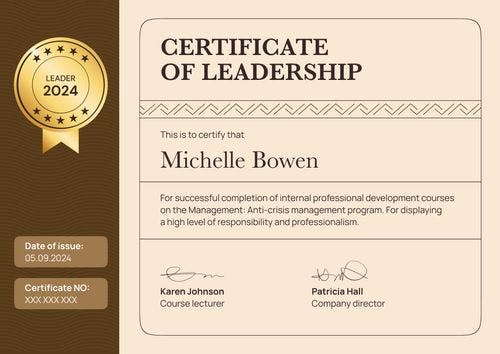 Organized and professional leadership certificate template landscape
