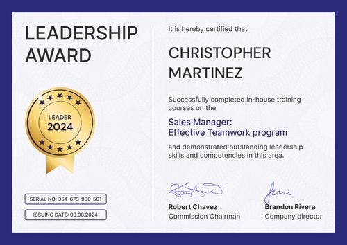 Modern and professional leadership certificate template landscape