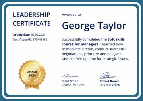 Framed and professional leadership certificate template landscape