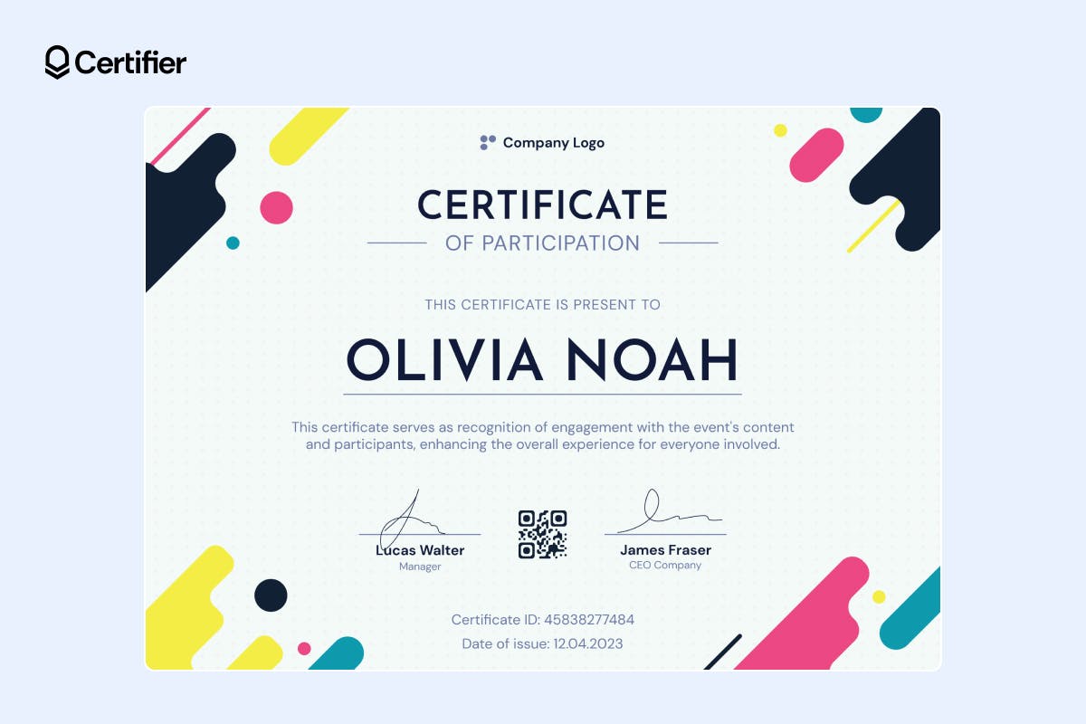 Colorful and creative certificate of participation templates