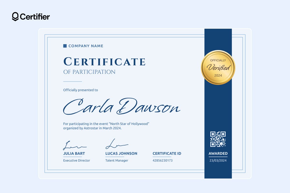 Employee certificate from certificate of participation templates