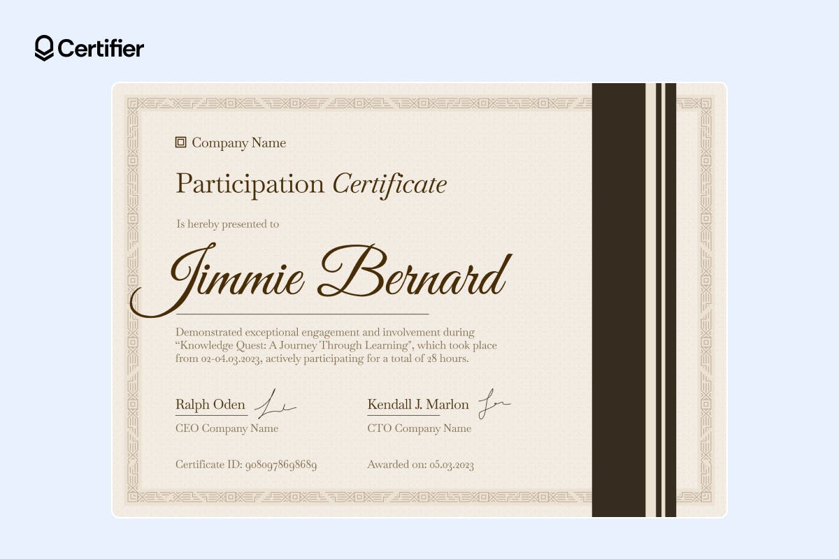 Student brown certificate from certificate of participation templates
