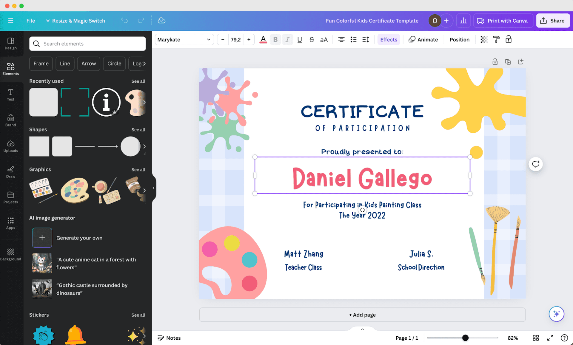 Redirecting the user from Canva GPT to Canva tool to customize the AI certificate design.