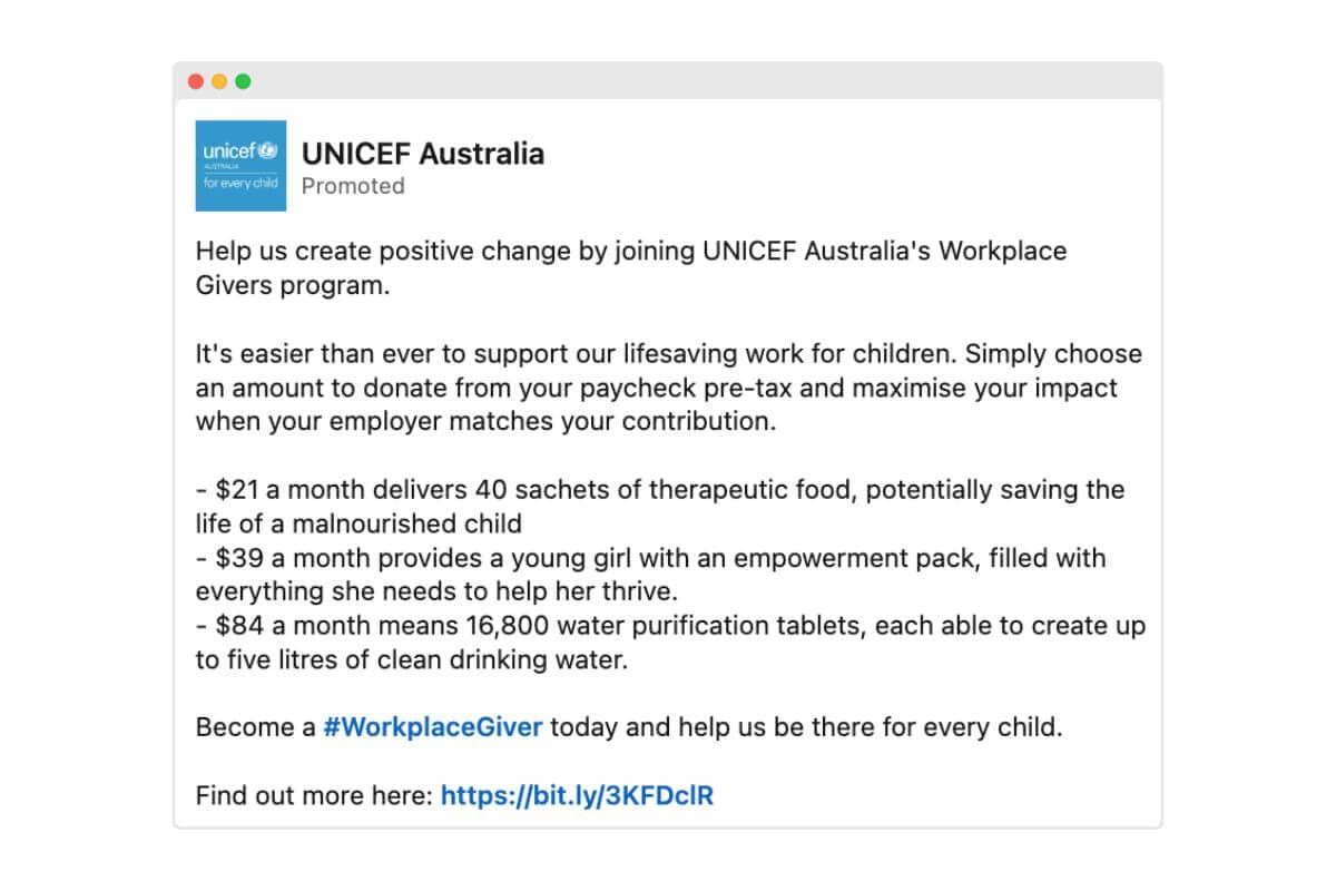 UNICEF example that illustrates how much help costs to maintain the transparency.