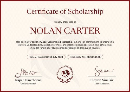 Elegant and professional scholarship certificate template landscape