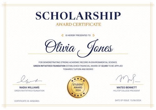 Graceful and formal scholarship certificate template landscape