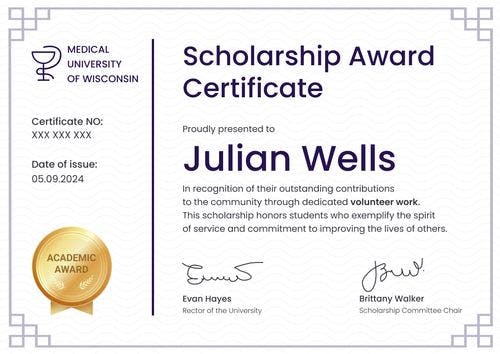 Bright and formal scholarship certificate template landscape