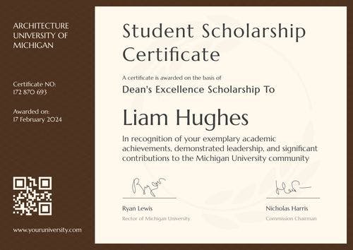 Dignified and professional scholarship certificate template landscape