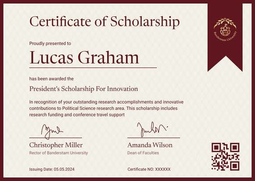 Traditional and formal scholarship certificate template landscape