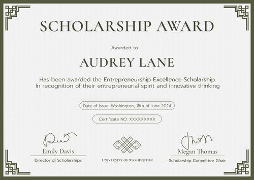 Luxurious and professional scholarship certificate template landscape