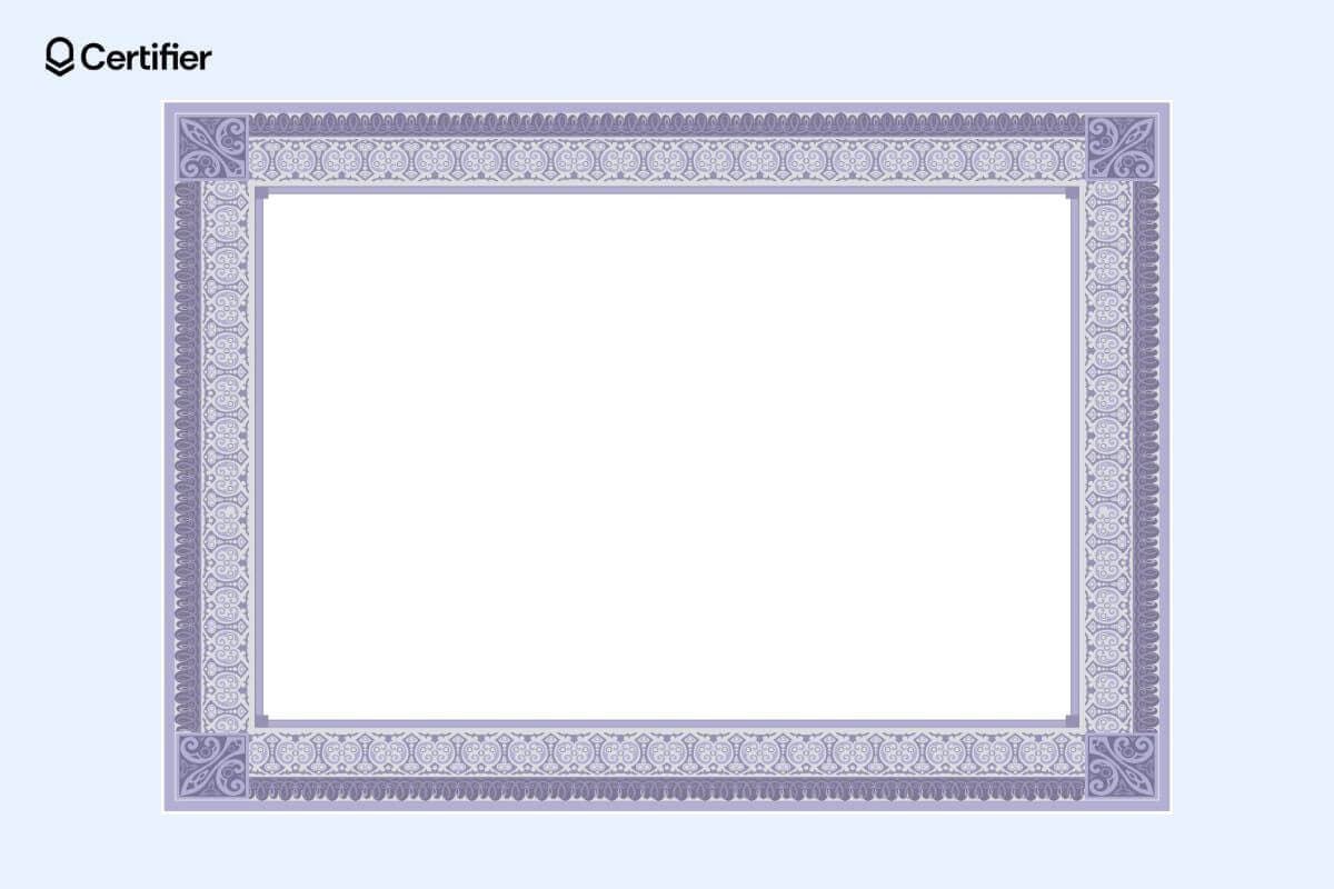 Traditional lavender certificate border with a sophisticated scroll pattern on a white background, ideal for elegant award certificates and formal recognitions.