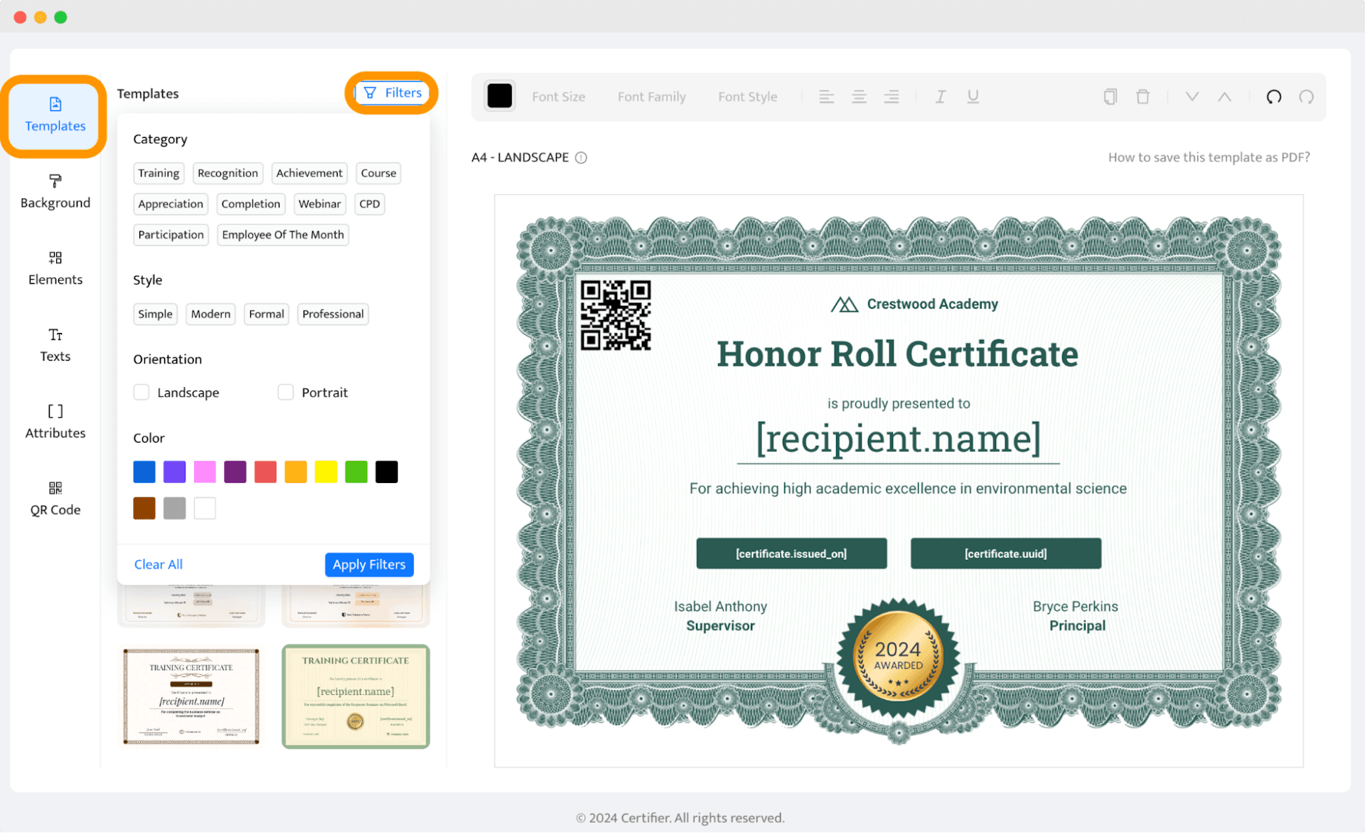 Changing membership certificate templates within the Certifier dashboard.