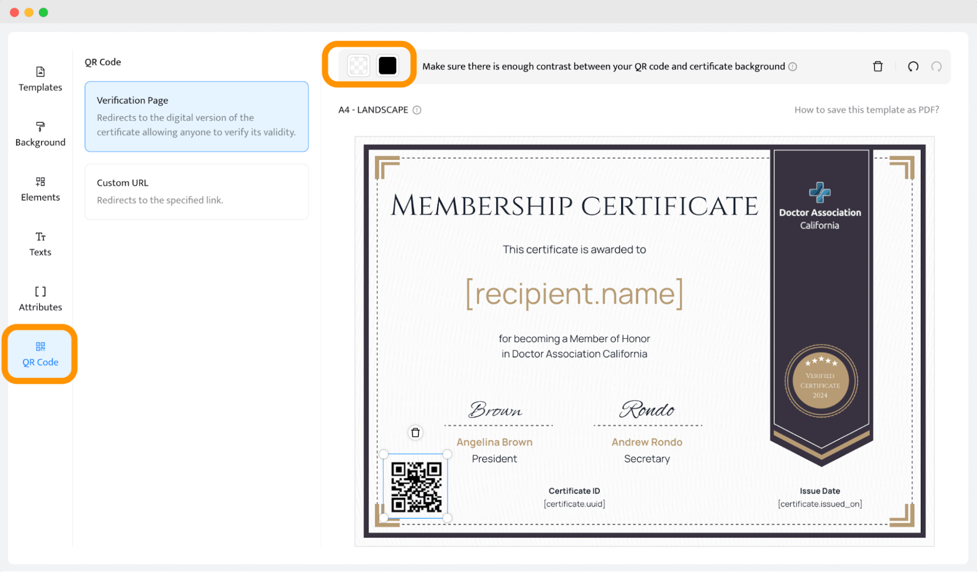 Adding a QR code to the sample of certificate of membership to give it an extra layer of verification.