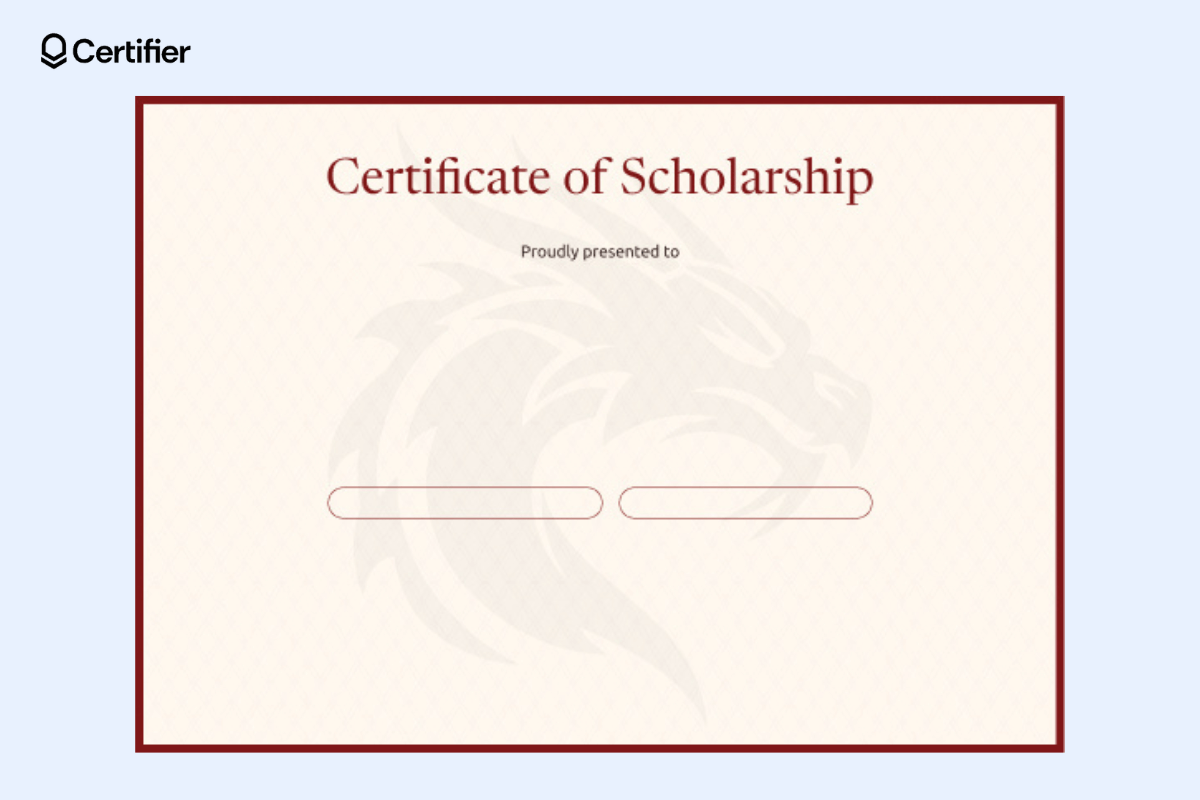 Certificate of appreciation background design empty with a subtle dragon watermark on a beige background.