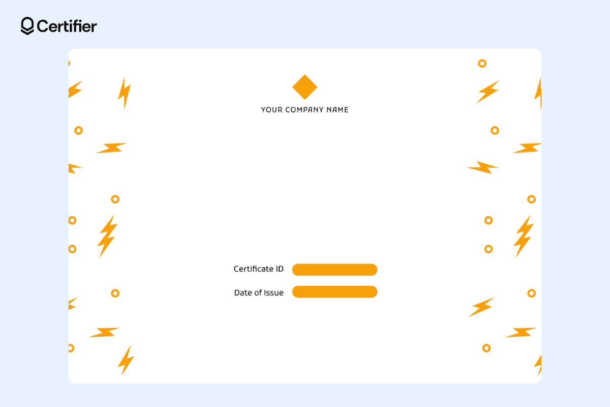 Certificate background design with blank white space bordered by orange lightning bolt graphics.