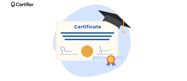 A graphic with course certificate.