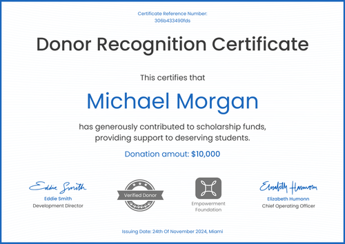 Light and professional donation certificate template landscape