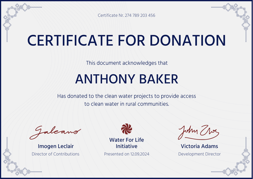 Stylish and formal donation certificate template landscape