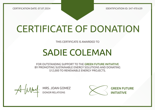 Ecological and formal donation certificate template landscape