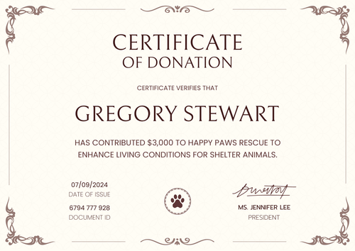 Timeless and formal donation certificate template landscape