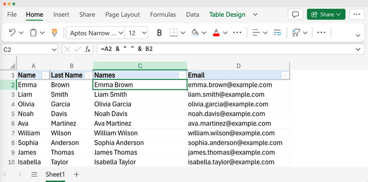 How to Combine First and Last Name in Excel?