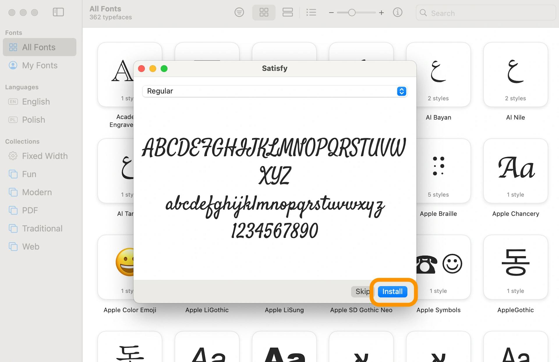 Instruction on how to install a signature font from Google Fonts.