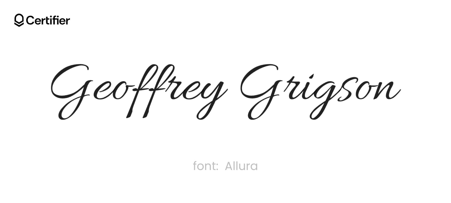 The Allura font presented on a white background with the Certifier logo on top