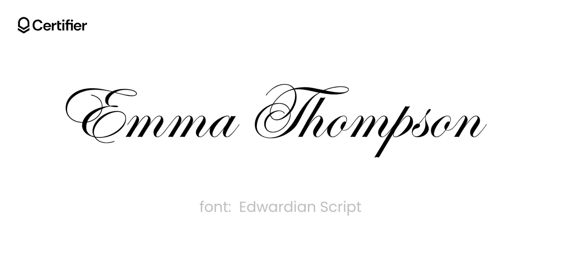 A traditional calligraphy font called Edwardian Script presented on a white background