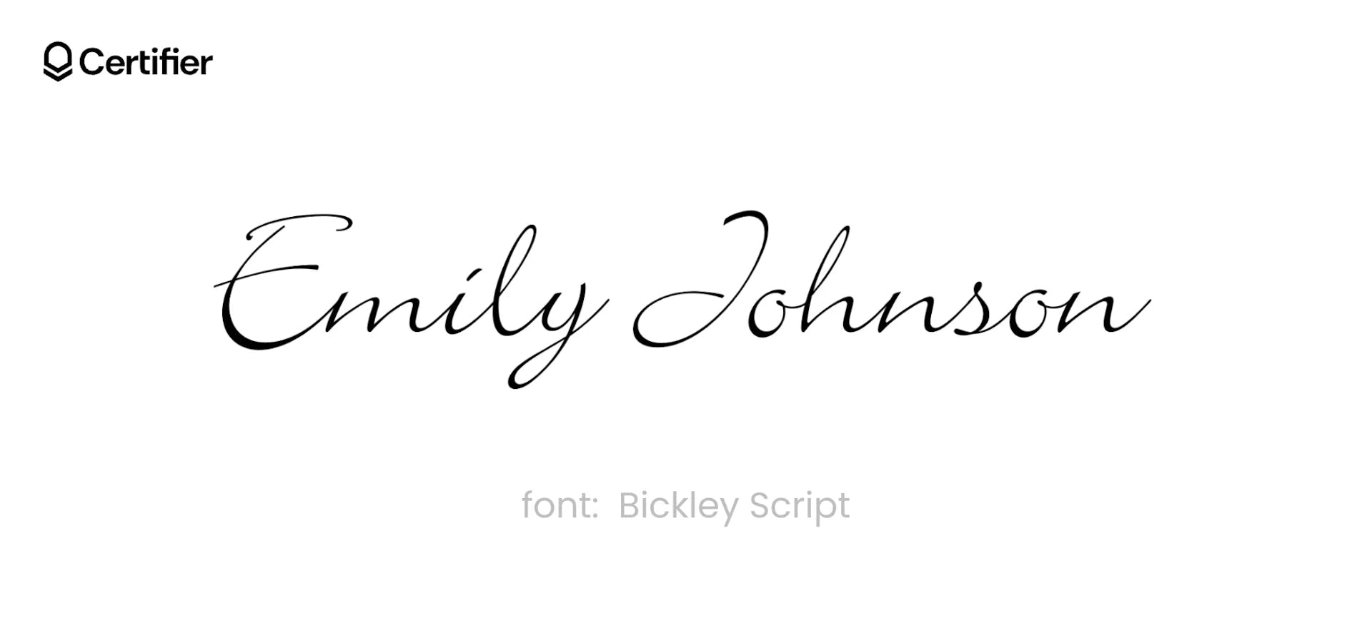 The Bickley Script font presented on a white background with Certifier's logo on top