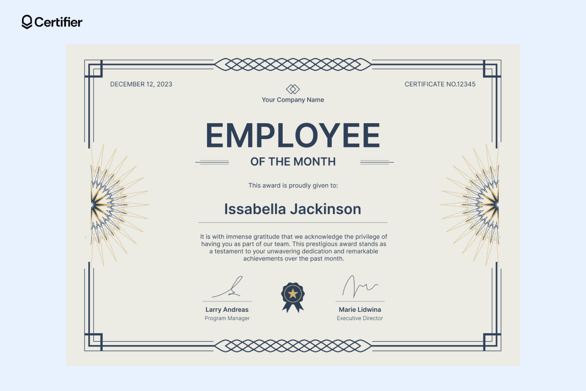 Dark and grey employee of the month certificates templates.