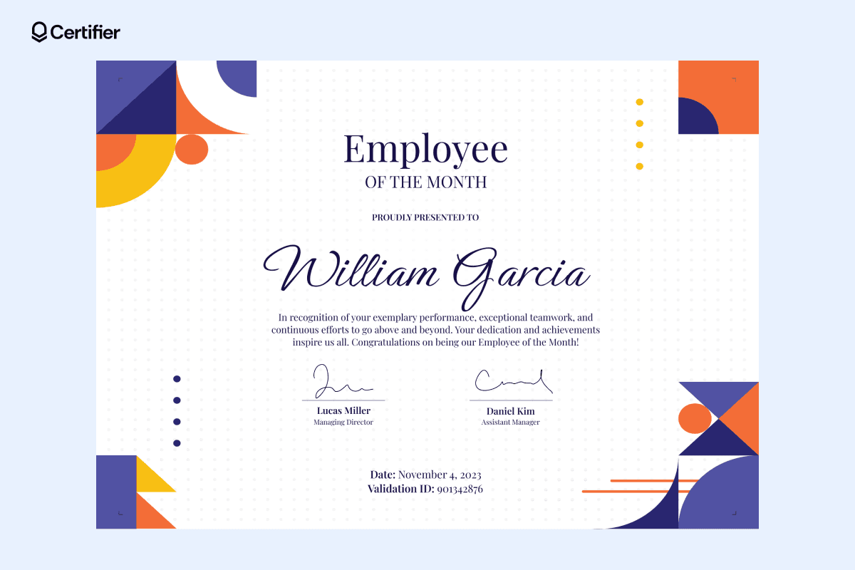 Geometrical and colorful employee of the month certificate word format.