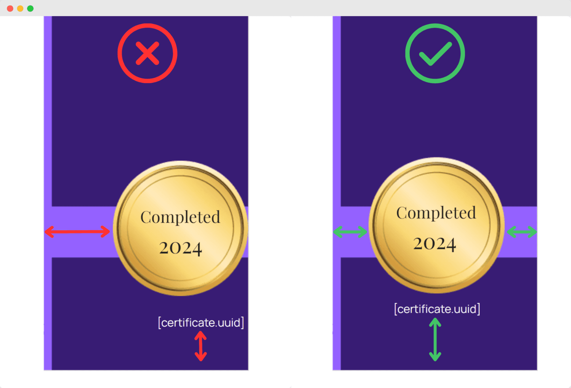 Adjusting certificate formatting as one of the steps of how to print certificates.