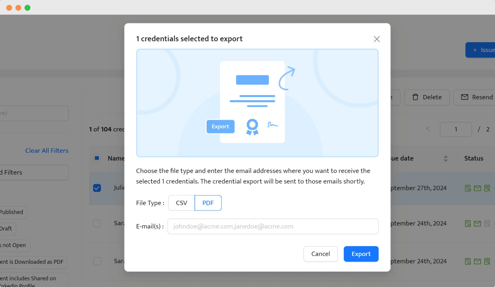 Saving a certificate in PDF format as one of the steps of how to print certificates.