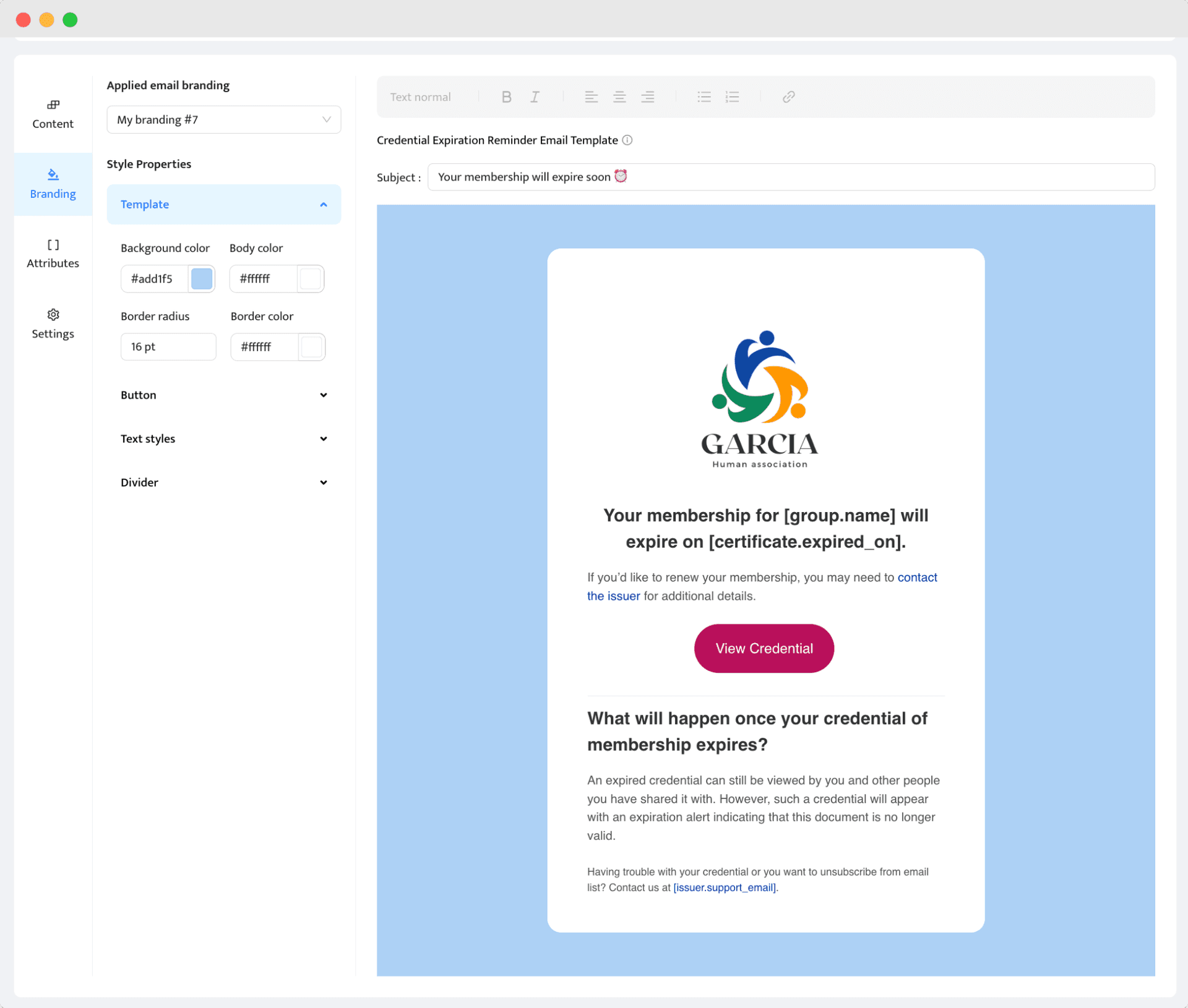 Follow-up email creator within the Certifier editor that encourage receivers to renew membership.