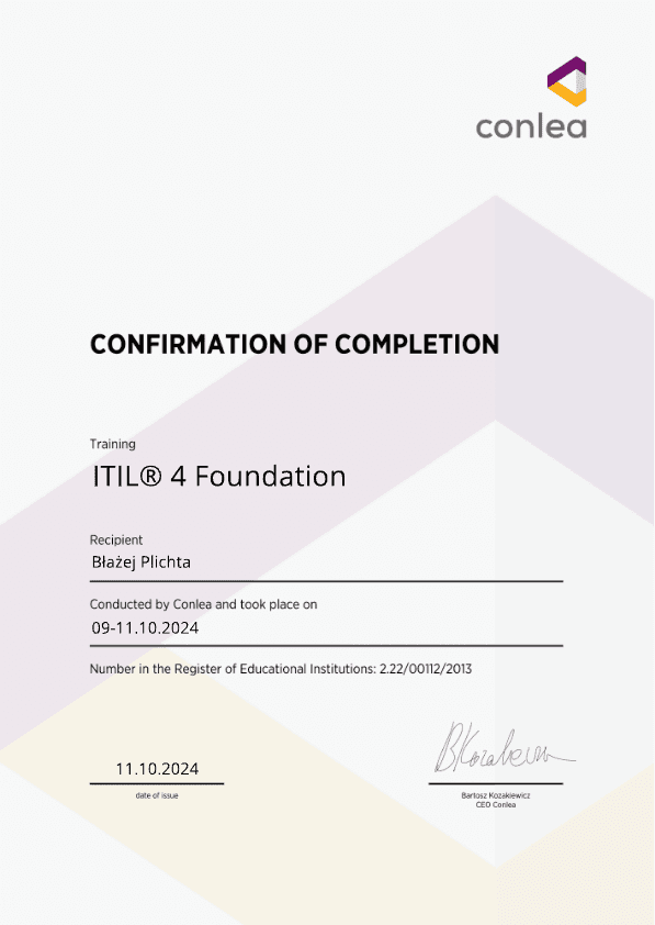 conlea – Confirmation of Completion