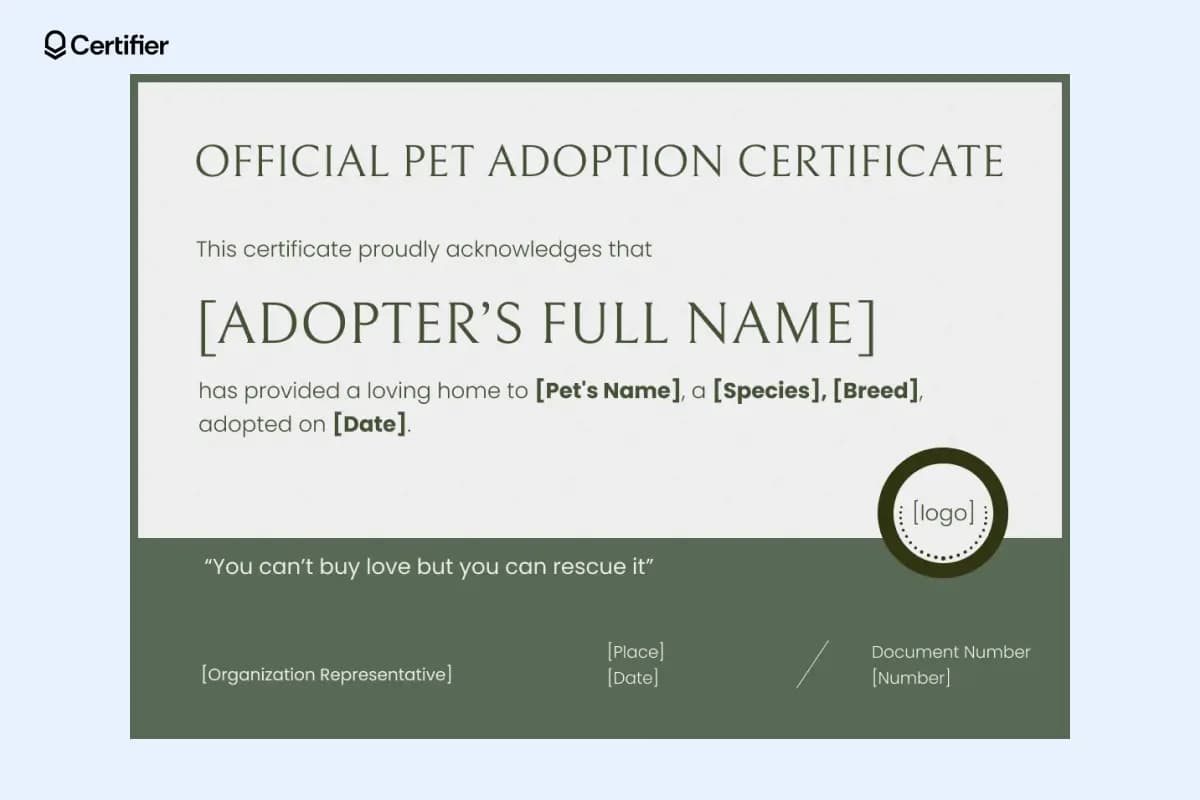 A stylish free pet adoption certificate template Word with a dual-tone design, suitable for any pet adoption, making it a great printable free pet adoption certificate template Word for new pet owners.