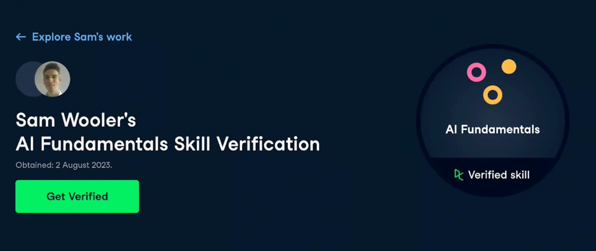 A virtual merit badge verifying AI fundamentals skills, ideal for LinkedIn virtual badge sharing and online recognition.