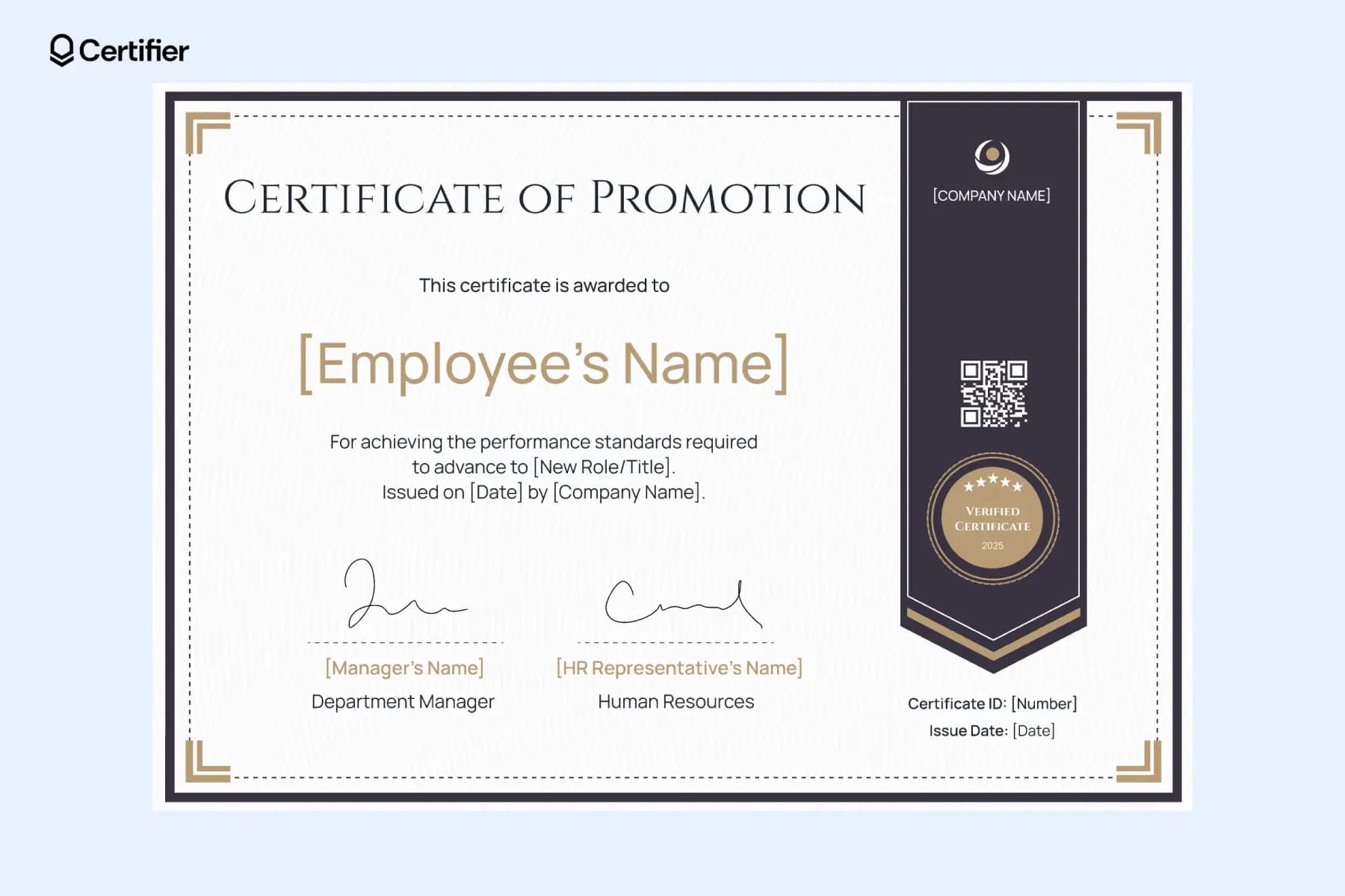 Business awards and promotion certificate template for employees, featuring space for your logo and easy options to customize.