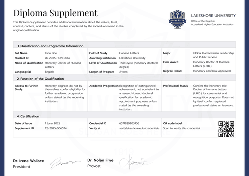 Blue PhD diploma supplement template