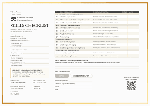 Yellow competency skills checklist template