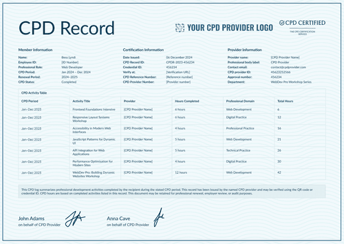 Professional Cerulean CPD Record Template