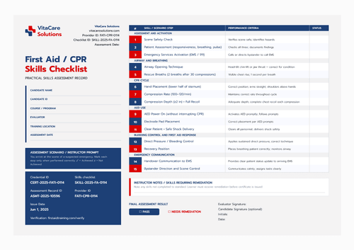 Elegant blue first aid skills checklist template