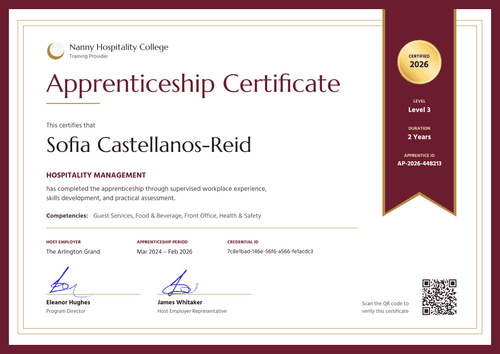 Hospitality Apprenticeship Certificate