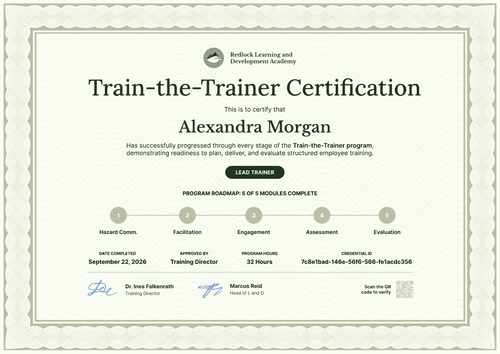 Lead Trainer Train-the-Trainer Certificate