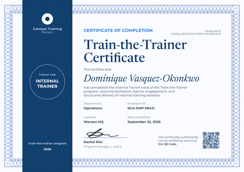 Internal Trainer Train-the-Trainer Certificate