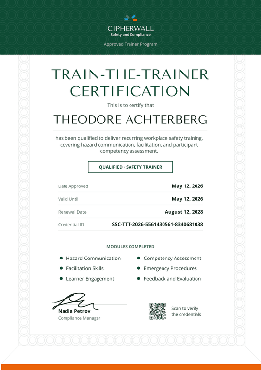 Safety Train-the-Trainer Certificate