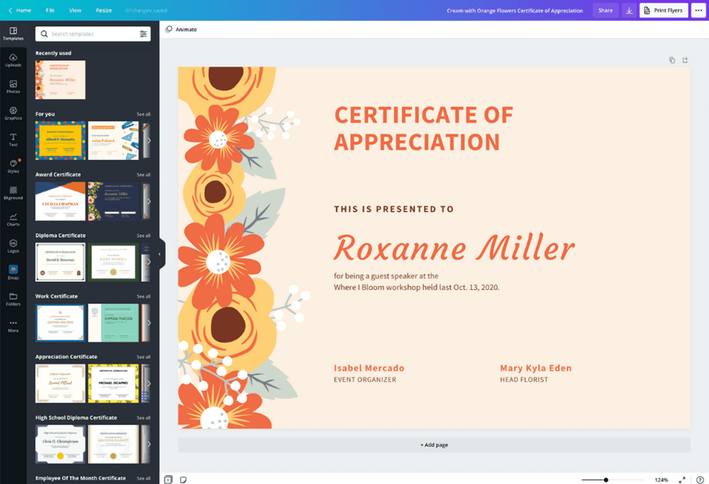 Canva certificates creator