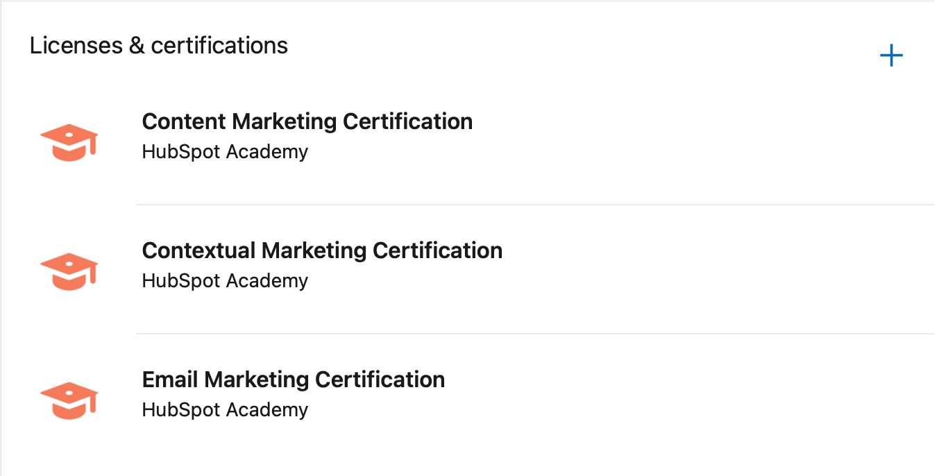 HubSpot certification on LinkedIn