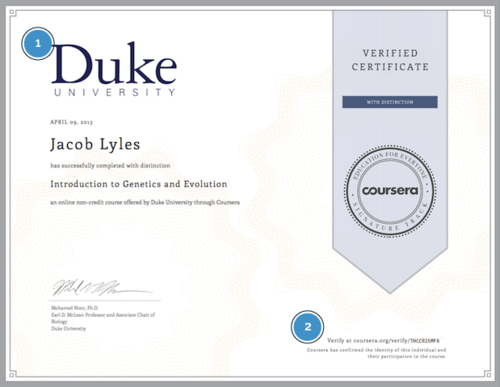 Certificate obtained by a Coursera